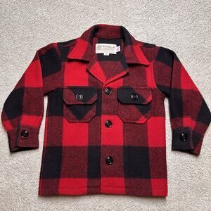 Bemidji Woolen Mills Wool Jacket Kids 4 Red Black Buffalo Plaid Shacket Shirt